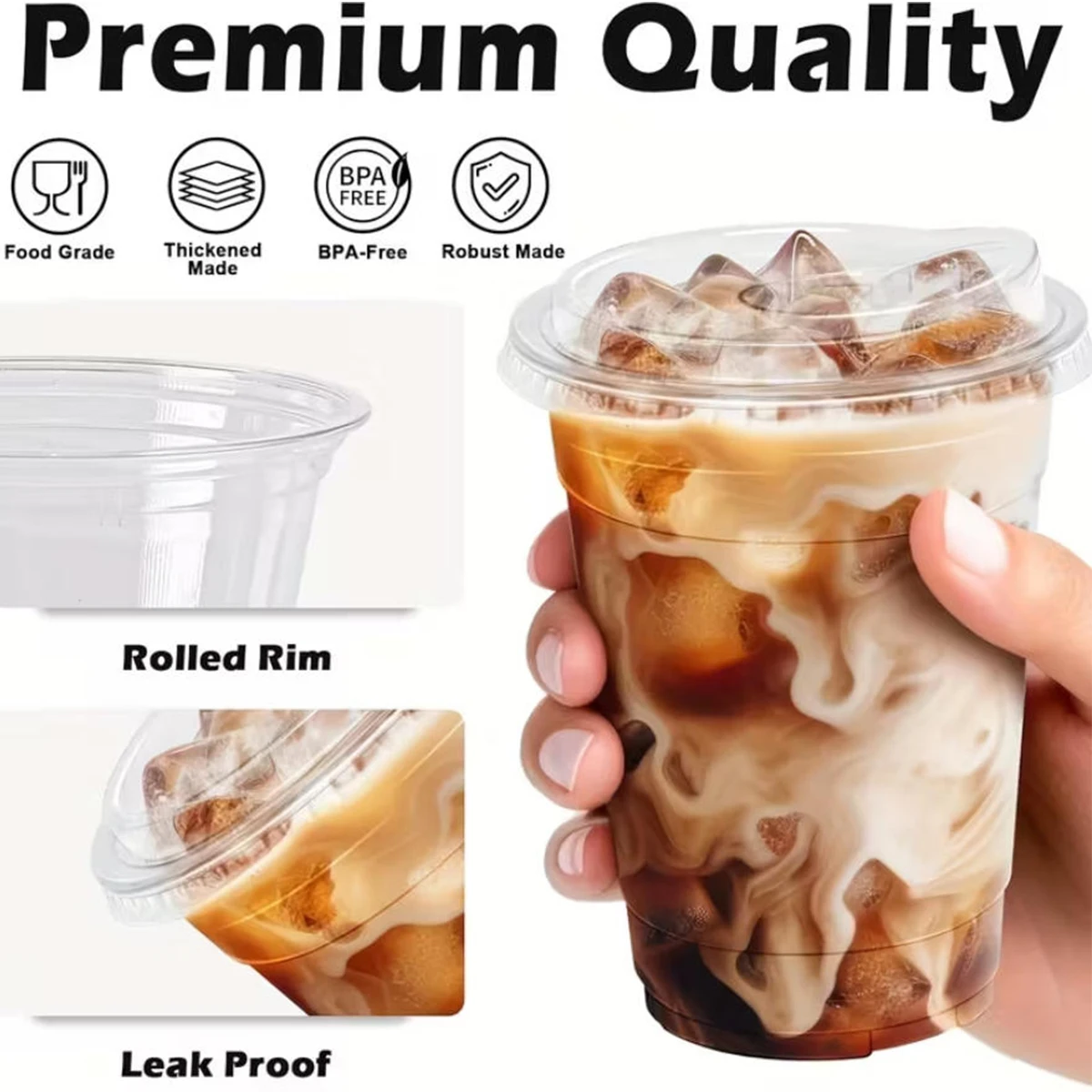 10PCS Disposable Direct Drinking Cup Transparent Plastic Cup With Lid Suitable For Beverage Coffee Takeaway Disposable Cup