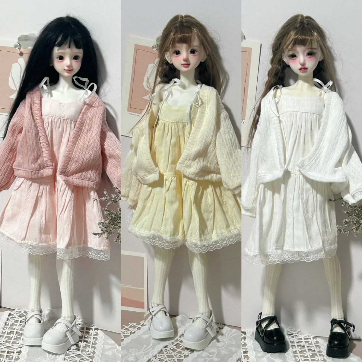 Nuevo traje de ropa para muñeca 1/4 para vestido de muñeca Bjd de 45cm + cárdigan + calcetines juguetes de niña de hadas vestir accesorios para muñecas de casa de juegos, sin muñeca