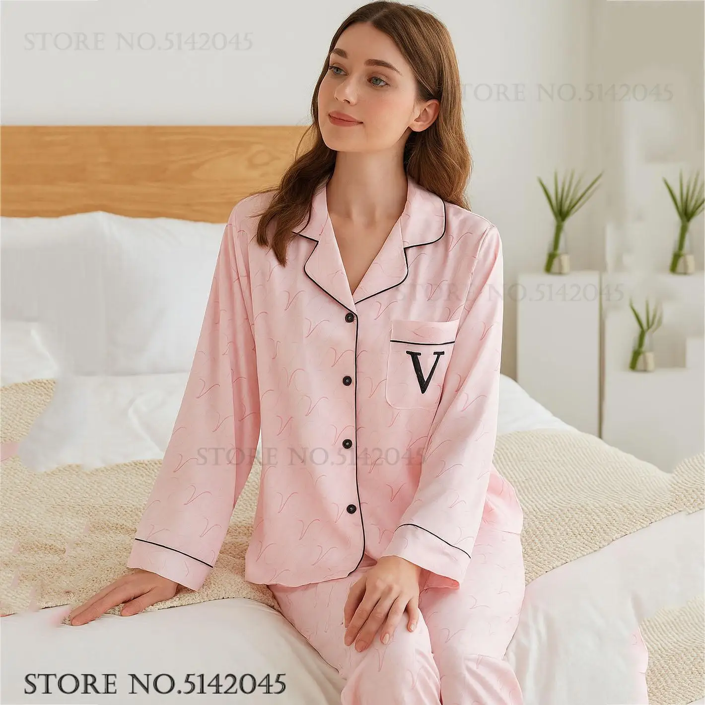 

Модные женские пижамы, комплект из 2 предметов, женская одежда для сна, одежда для дома, шелковистый атлас, брюки с длинными рукавами, пижамный костюм, свободная повседневная домашняя одежда