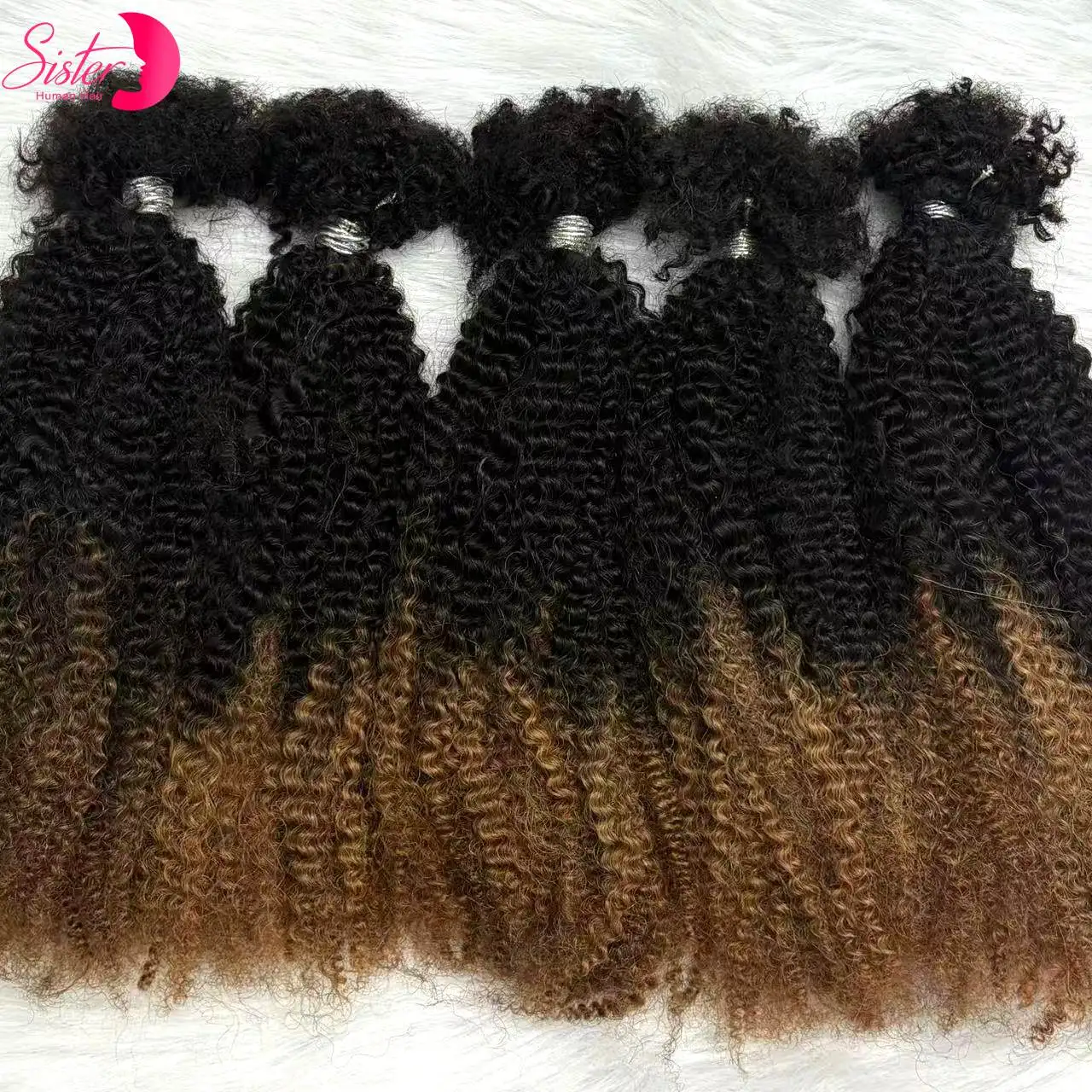 30g/Bundle Ombre Afro Kinky Curly Human Hair Bulk Extension No Weft 16Inch for Permanent Micro Locs/Twists/Braids/Repair Locs