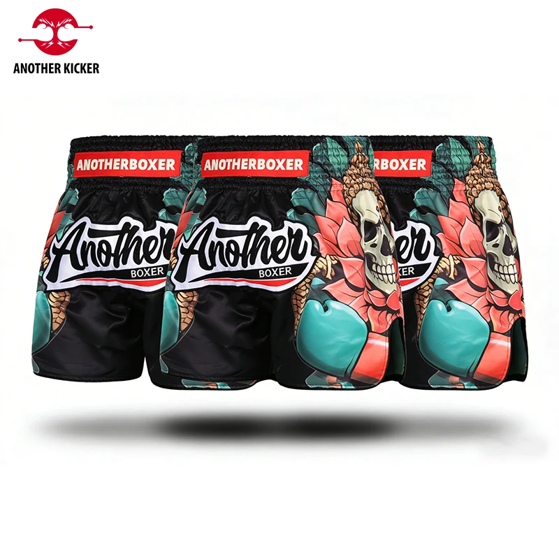 Thai Boxing Shorts Skull Sublimation Muay Thai Shorts Men Women Quick Dry Elastic Waist MMA BJJ Wrestling Kickboxing Fight Pants