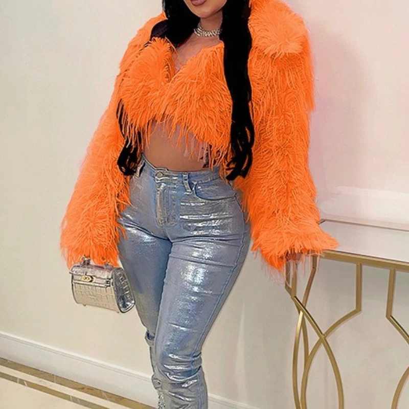 معطف الشتاء امرأة اقتصاص فو الفراء ملابس خارجية طويلة الأكمام الفراء سترة النساء Y2K الملابس مثير القمم سترات جديدة 2025 #1