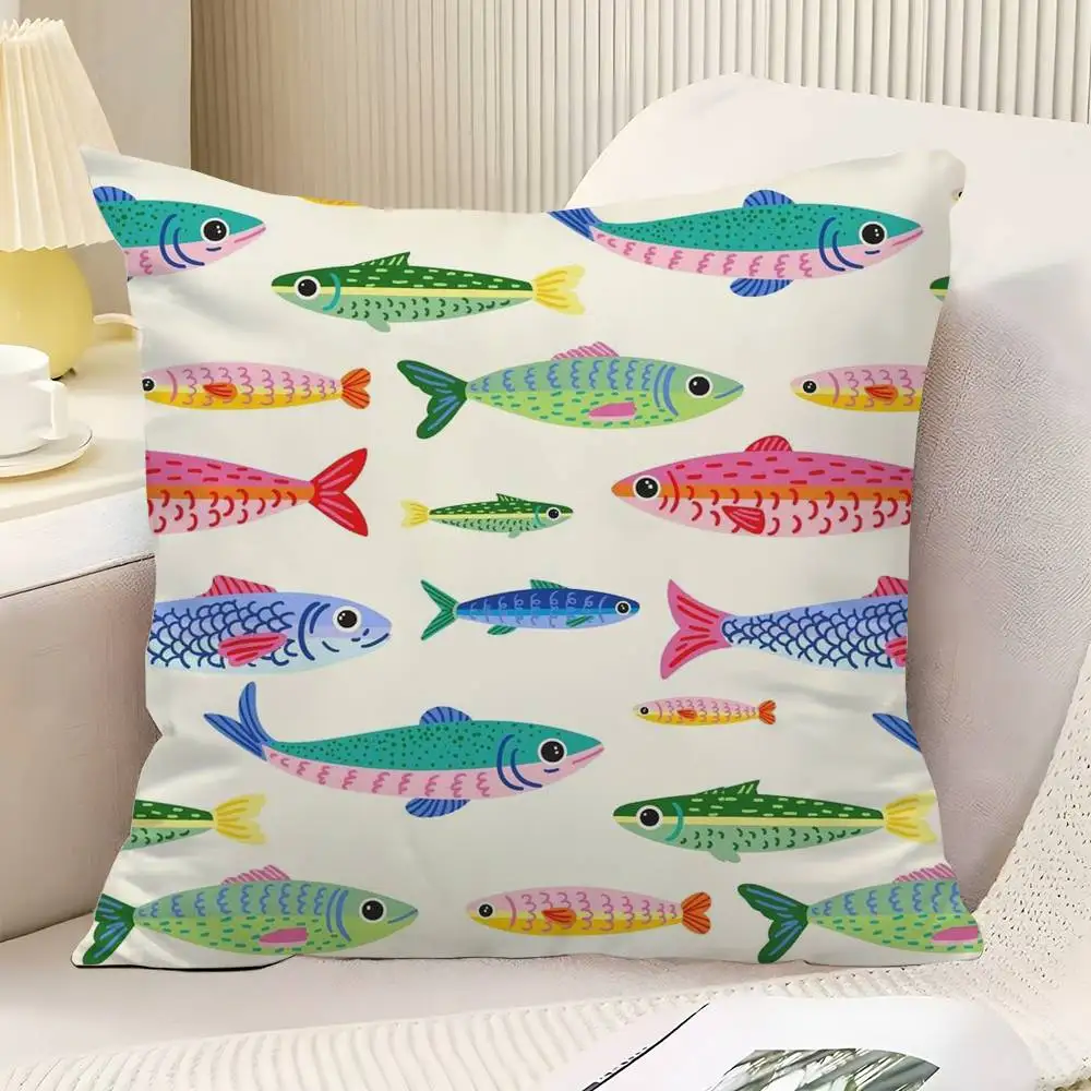 Fashion Sardines Fish Throw Pillow Cover Neutral Decor Cushion Cover Soft Sofa Couch Bed Home Decor Pillow Case