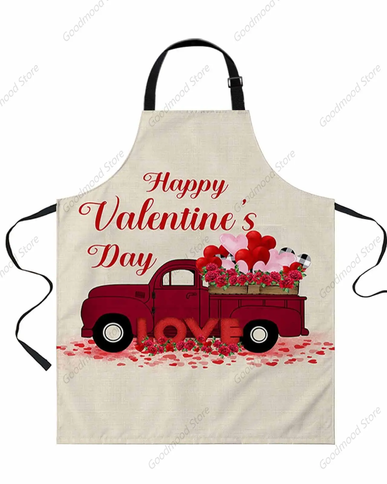 Waterproof Apron with 2 Pockets, Valentine's Day Truck Rose Heart Balloon Adjustable Kitchen for Baking Cooking Restaurant BBQ