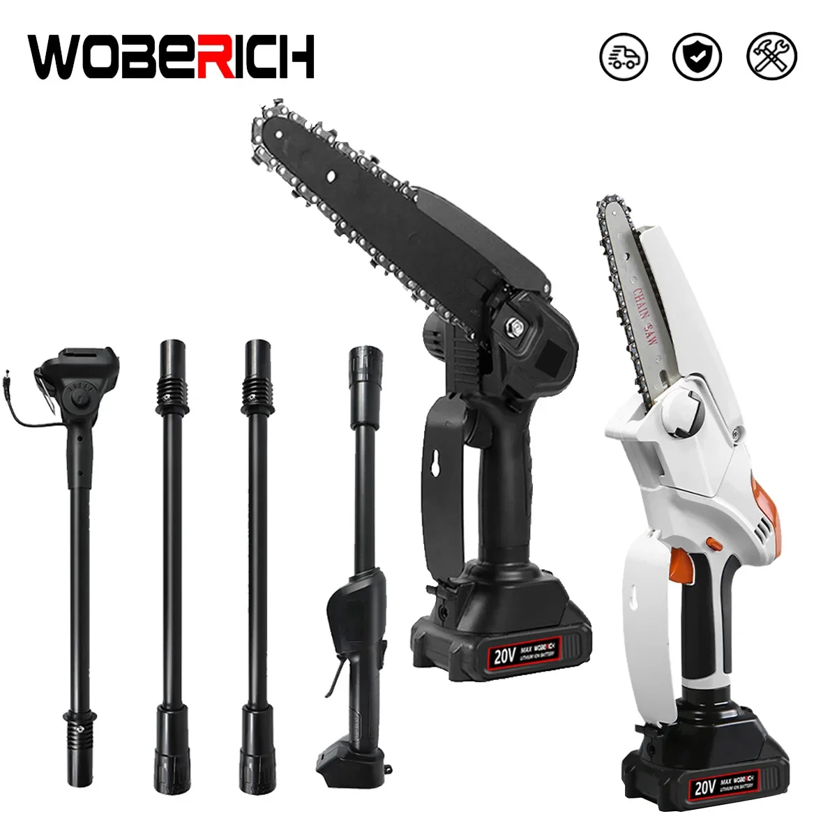 

WOBERICH 6Inch Brushless Telescoping Pole Electric Chainsaw Scalable Height Cordless Pruning Saw Power Tool For Makita 18V