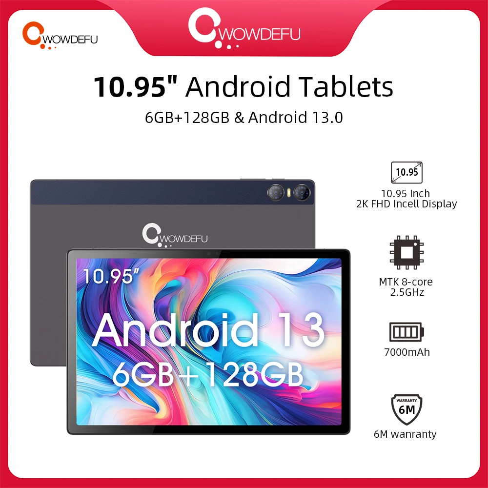 CWOWDEFU 2024 태블릿, 11 인치 FHD 인셀 2K 디스플레이, MTK8183 옥타 코어, 6GB, 128GB, 7000mAh 배터리, 13MP 카메라, GPS, 안드로이드 13 태블릿 PC 