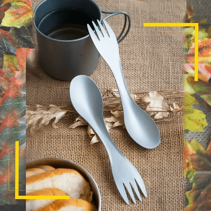 Cuillère de camping en titane pour pique-nique en plein air, couverts ultralégers en titane pur, cuillère-fourchette