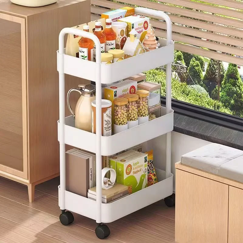 3/4-Tier Heavy Duty Rolling Storage Cart - Multi-functional Floor-Standing Trolley for Kitchen, Bathroom, Nursery, Bedroom, Thic