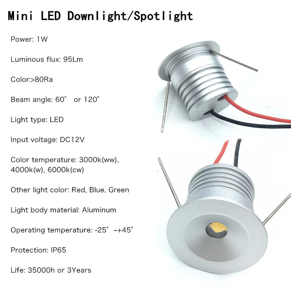أضواء LED صغيرة النازل عكس الضوء DC12V الأضواء 1 واط مصابيح Led مستديرة أضواء السقف أسفل IP65 في الهواء الطلق داخلي صغير راحة بقعة الإضاءة #2