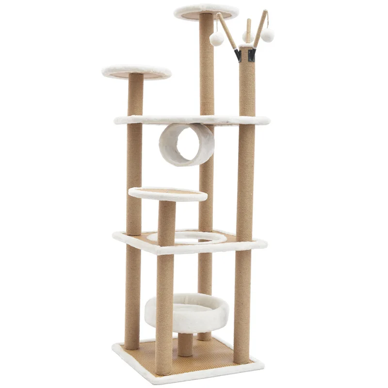 

Kingtale Pet Supplier Natural Sisal Rope Hammock Cradle for Cats Kittens Tall Cat Climbing Stand with Plush Perch Toys