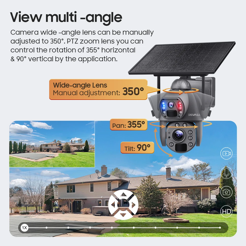 SHIWOJIA 4K 8MP 36X Zoom Dual Lens Outdoor 4G Solar Camera Dual Screen PIR Detection Auto Tracking 20000mA Battery Security Cam