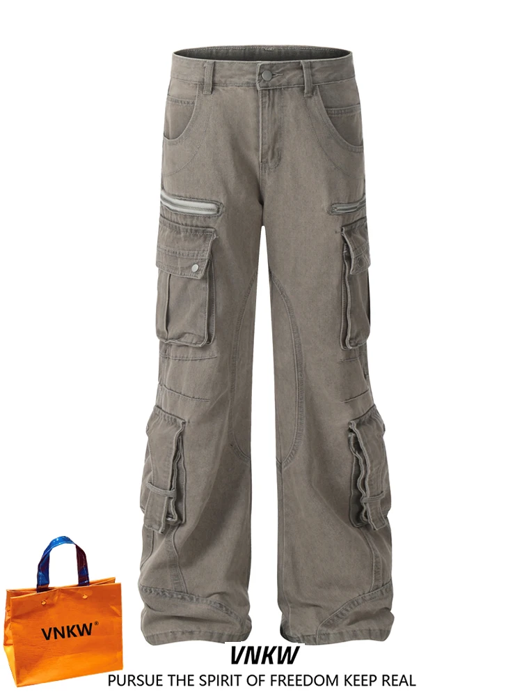 

Американские свободные широкие брюки в стиле High Street для мужчин и женщин, осенне-зимние, модные, повседневные, длинные, с множеством карманов