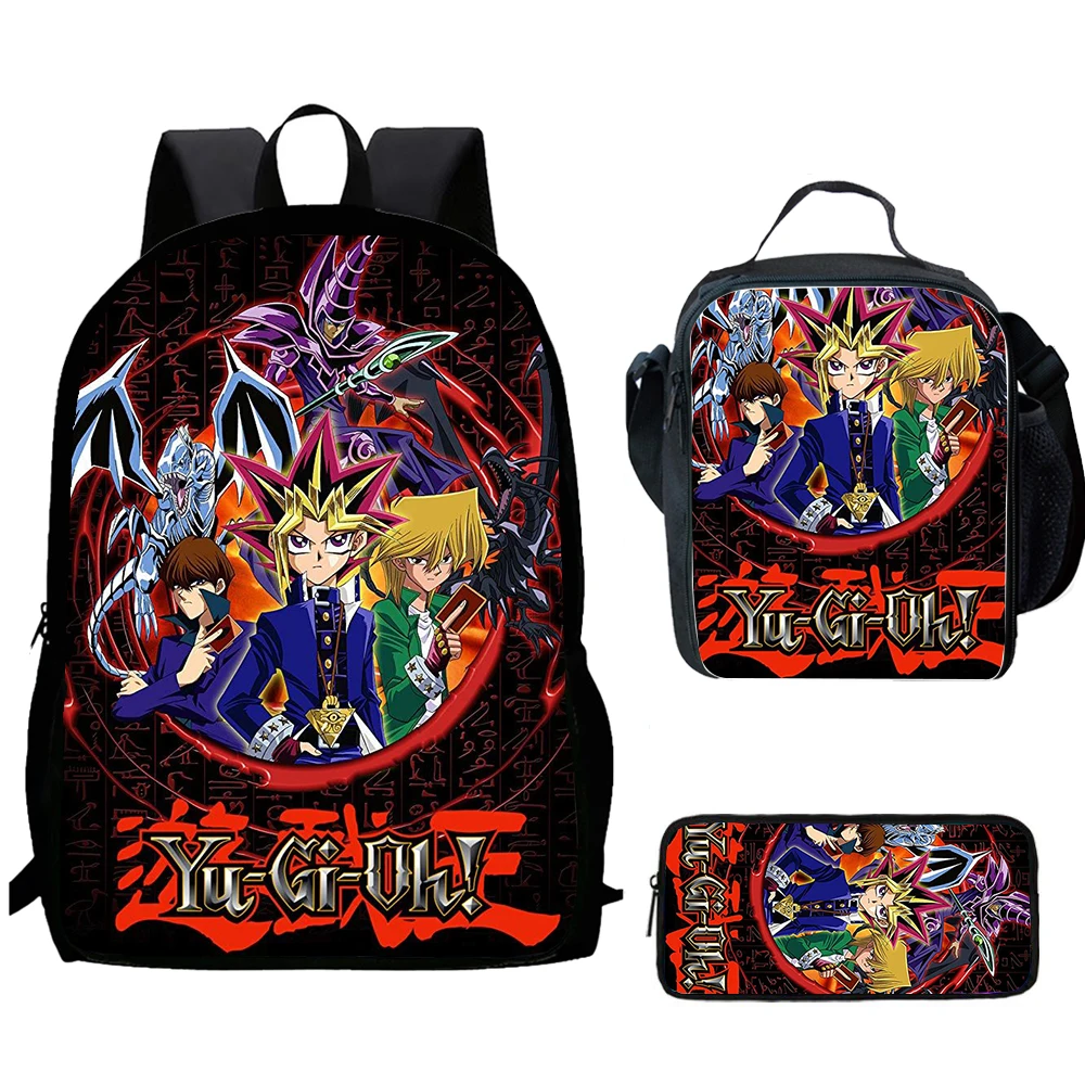 3pcs set Child Y-Yu Gi Oh School Backpack with Lunch Bags ,Pencil Bags  School Bags for Boys Girls Best Gift
