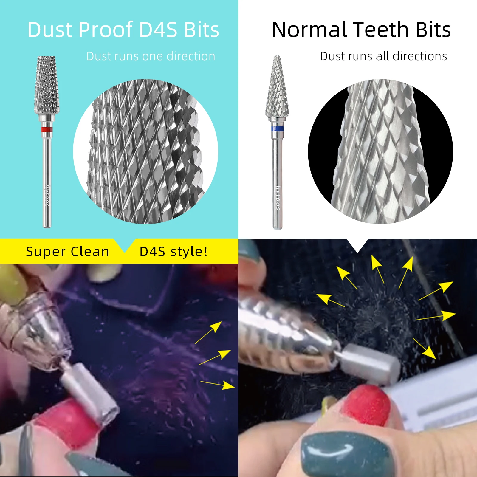 HYTOOS Punte da trapano per unghie in tungsteno conico superiore piatto 3/32 Punte da trapano in metallo duro antipolvere per unghie Strumenti per la rimozione di gel acrilico per manicure