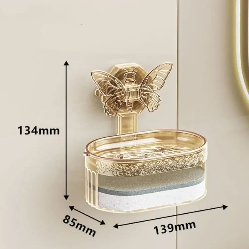 Non-porous Bathroom Butterfly Organizer Butterfly Suction Cup Soap Box Double Wall Mounted Drainage Sponge Soap Holder