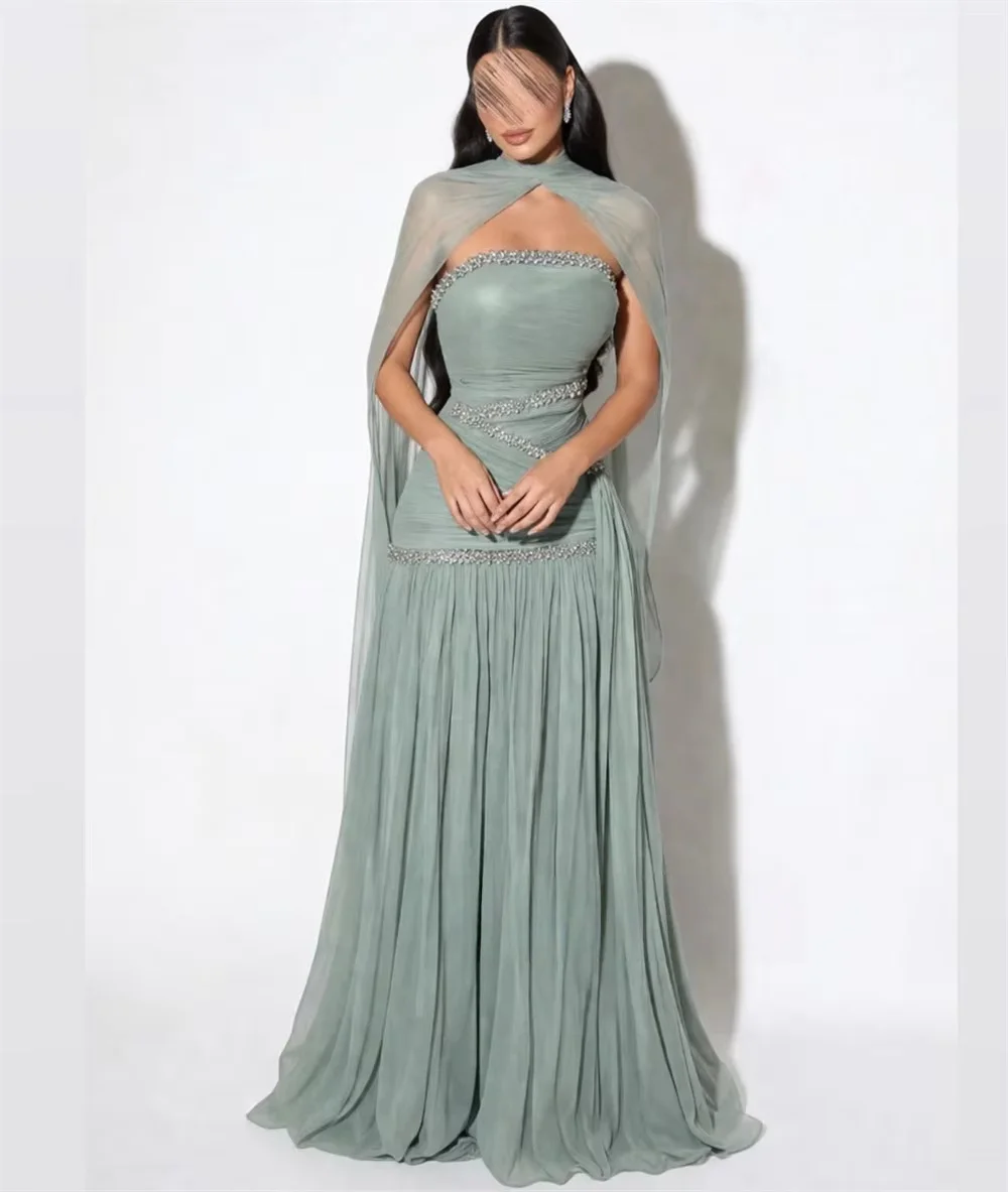 Strapless Beaded Long Bespoke Occasion Gown Evening Dresses Prom Pastrol Unisex Jersey Retro Dubai Saudi Arabic Customized