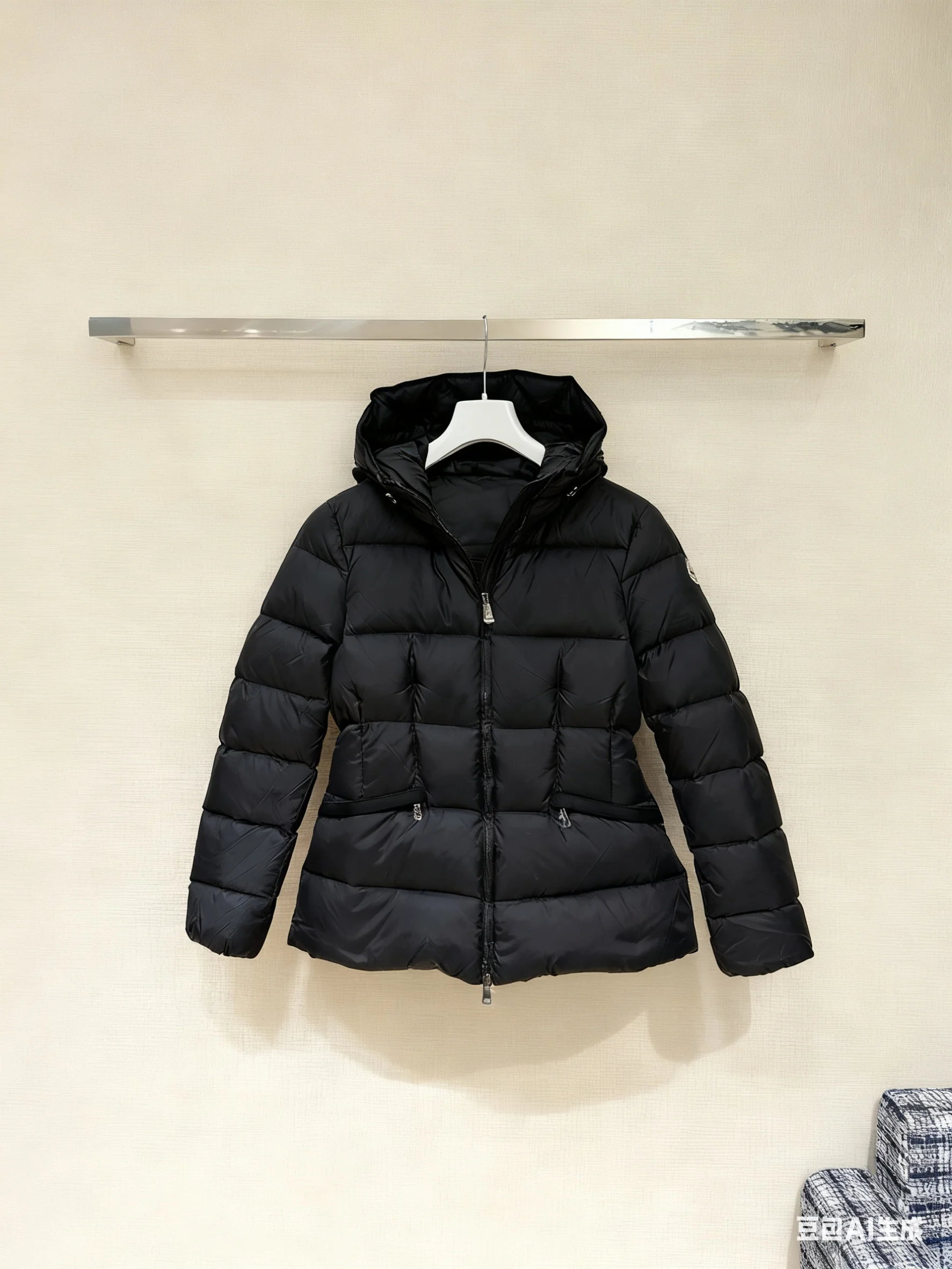 سترة منتفخة بغطاء للرأس سوداء للنساء لشتاء 2025 معطف سميك دافئ ملابس خارجية غير رسمية بقصة ضيقة #1