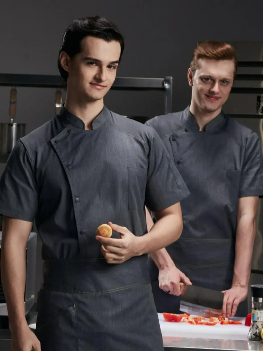 

ort Sve Chef Work orm Breathable Me Thin Sle Bakery Workwear Anti-Oil Spill Elastic Spring Summer Men's Set