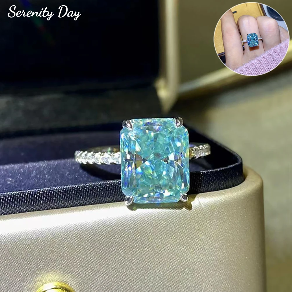 

Serenity 1ct 2ct 3ct Emerald Ice Cut Mint Green Moissanite Rings for Women Gift 100% S925 Sterling Silver Eternity Rings Jewelry