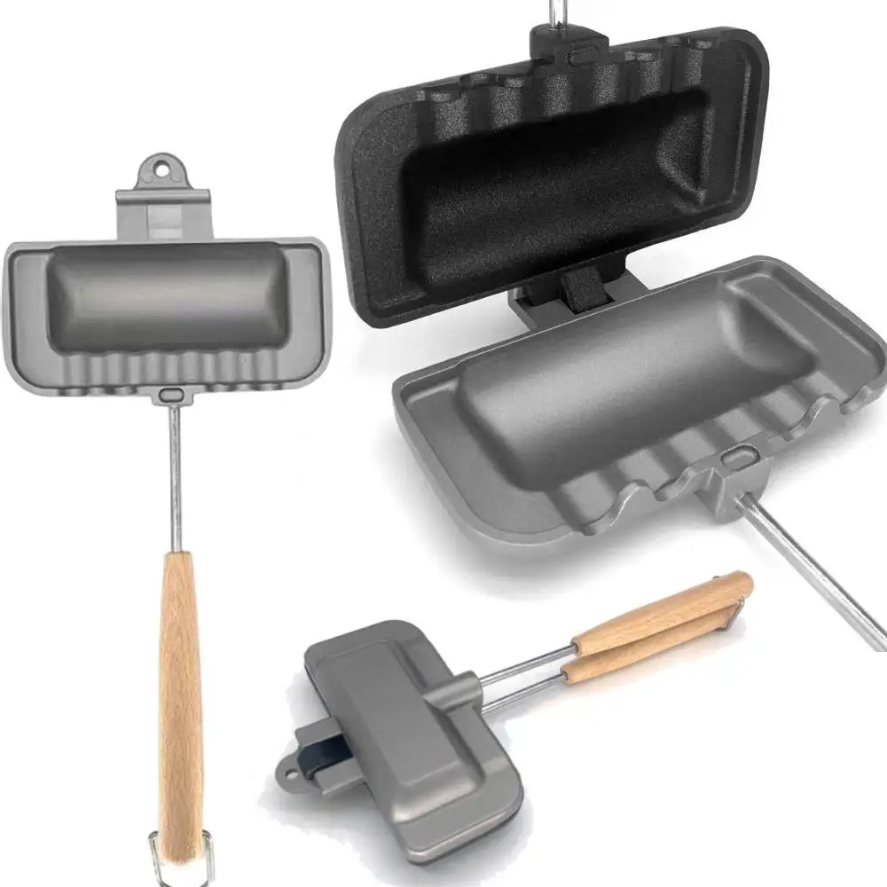 Sartén para hornear sándwiches de doble cara, tostadora para perros calientes, sartén antiadherente, fabricante de queso, sartén portátil para campamento en casa, Mini sándwich con tapa