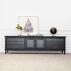 *미국산 원목 조각 블랙 복고풍 TV 캐비닛 조명 럭셔리 심플한 작은 아파트