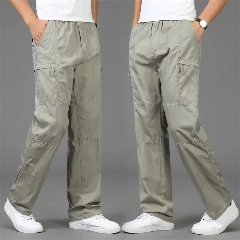 Pantalones Cargo informales de algodón para hombre, Pantalón recto, holgado, con bolsillo, elástico, de trabajo, talla supergrande 5XL