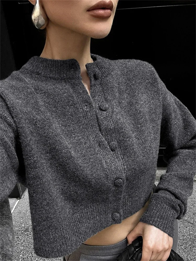 Tossy Knit Cardigan Sweater Female Long Sleeve Cropped Solid Top Streetwear Casual Patchwork Commute Top Women Knitwear Cardigan