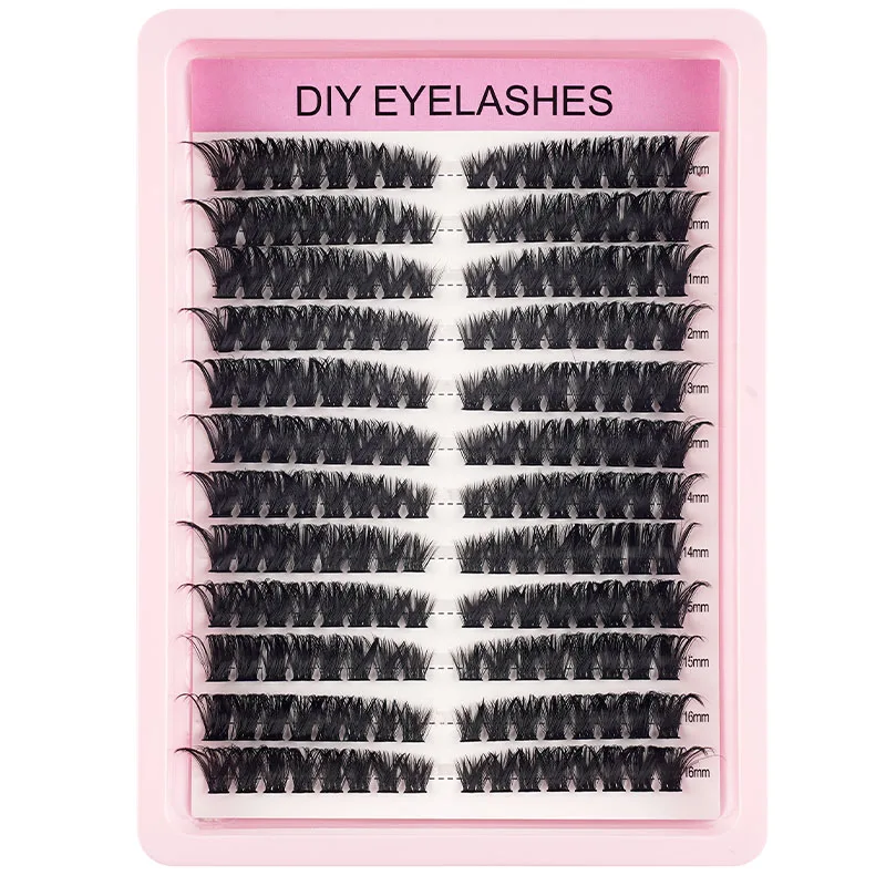 192PCS Easy Use DIY Cluster Lashes 8-16mm Volume Wispies Stable Curl Soft Eyelash Extensions For Dramatic Natural Look