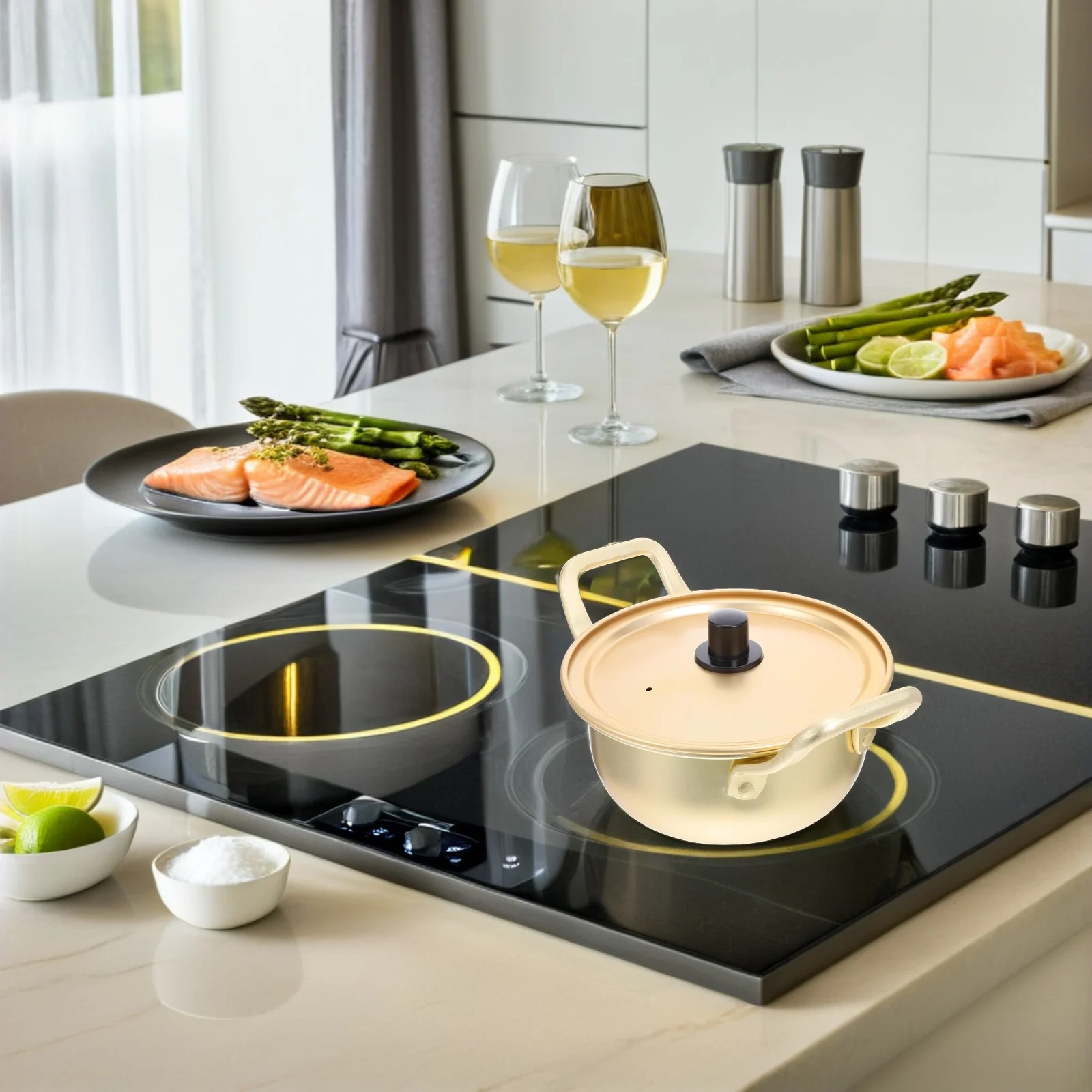 

1 set 1 Set Ramen Pot With Bowl Aluminum Alloy Noodle Cooking Pot Double Handles Lid For Quick Heating Stews Soups Instant Ramen