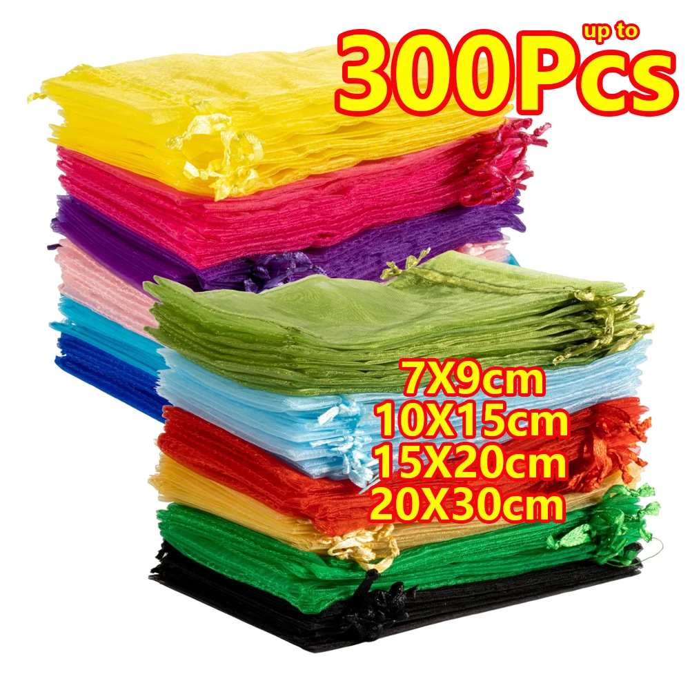 50-300 pièces sac cadeau en Organza multicolore cordon sac à bijoux bonbons sac à bijoux 7*9 10*15 15*20 20*30 cm cadeau de noël de mariage