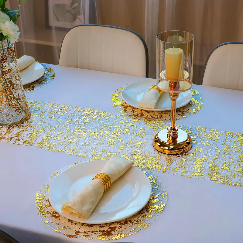 Rose Gold Table Runner Metallic Gold Organza Tulle Roll Thin Mesh Table Runner For Wedding Bridal Shower Birthday Party Decor