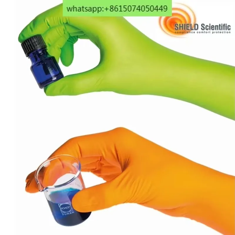 SHIELDskin Orange Nitrile Gloves ecoSHIELD Green Rubber Thickened, Tattooable for Experiments