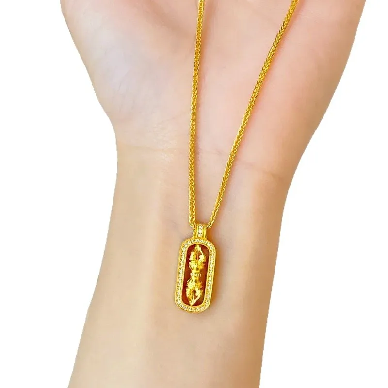 Collana da donna con ciondolo Vajra tempestato di diamanti in oro puro 24 carati AU999 - Diamanti durevoli e sicuri, di lunga durata