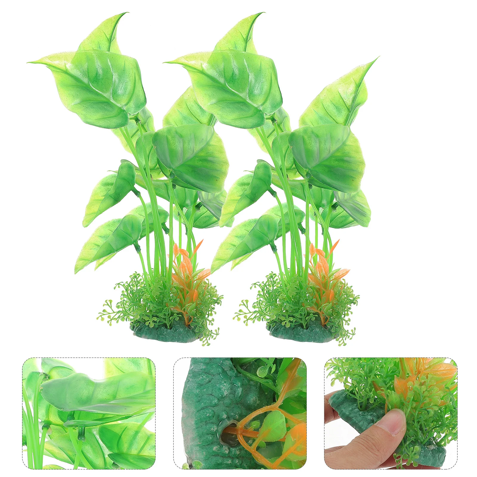 

2Pcs Lifelike Aquarium Plants Artificial Plastic Fish Tank Decorations Durable Stable Base Vivid Leaf Vein Easy Clean Small