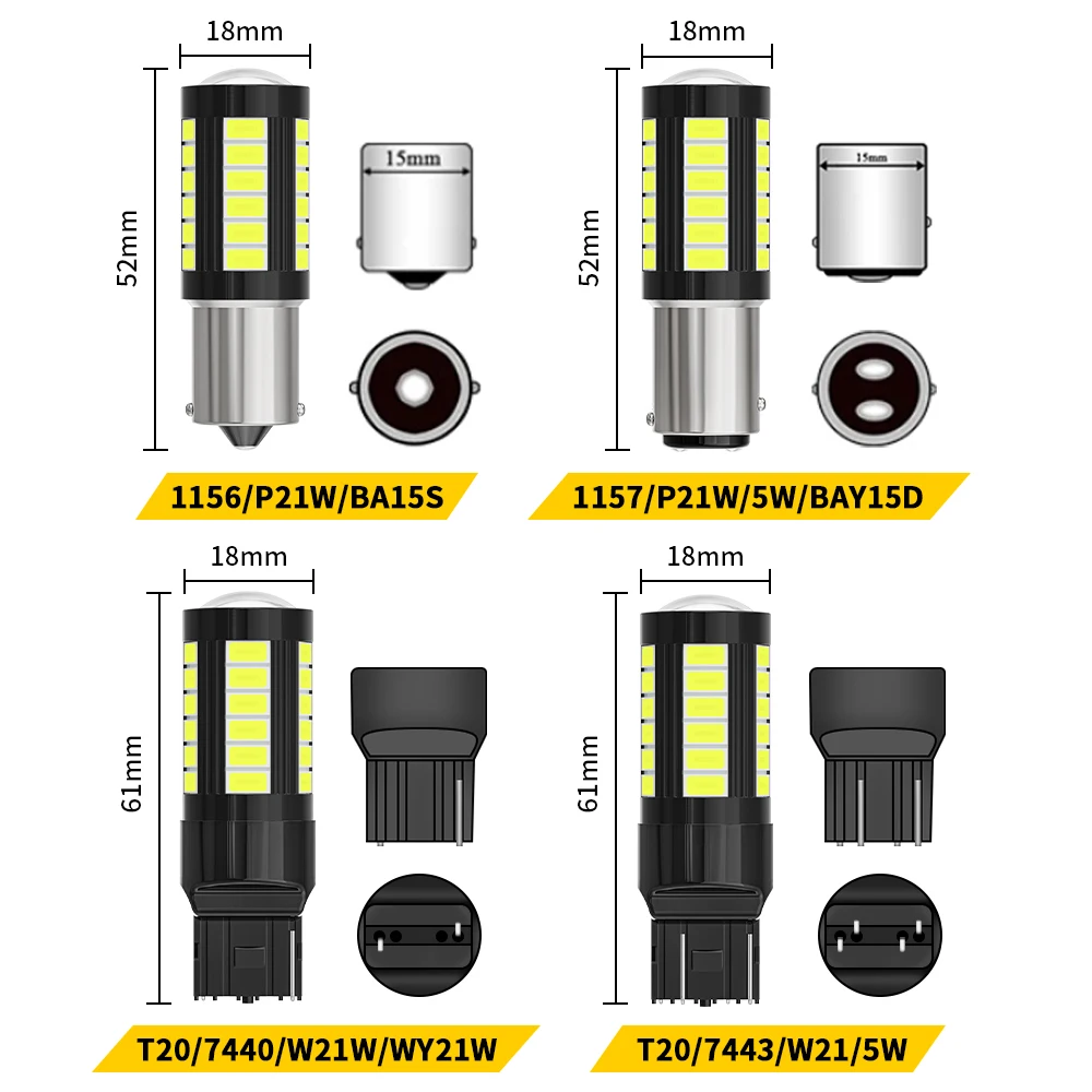 Lampu LED mobil 1156, 2 buah 1157 5630 33SMD P21W BAU15S P21/5W 7440 W21W 12V 24V truk putih DRL bohlam sinyal belok lampu mundur Diode
