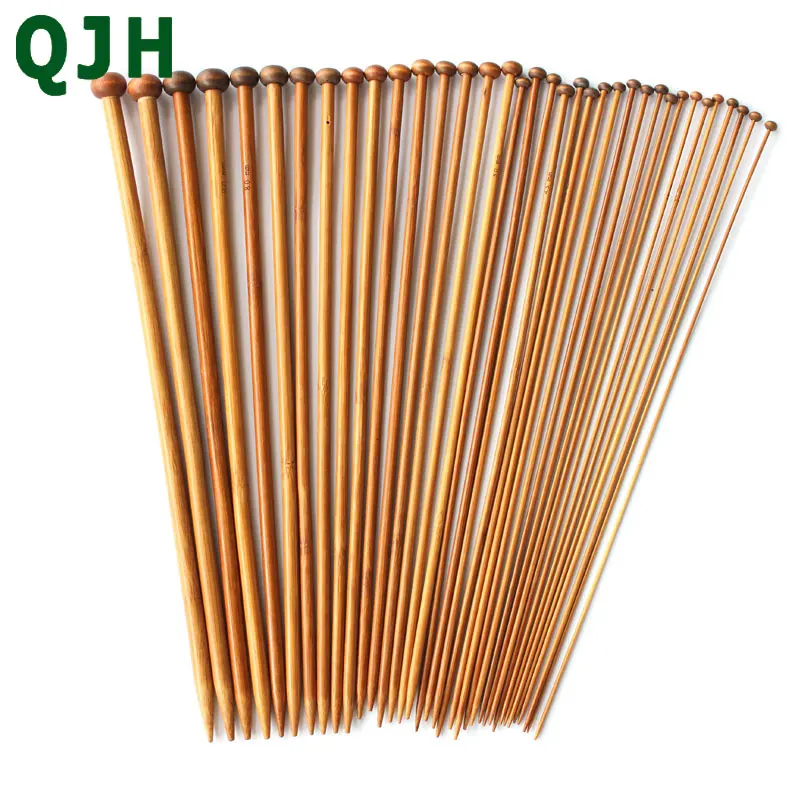 QJH Brand 36Pcs 18 Sizes Bamboo Knitting Needles Single Tip Point Round Crochet Needles Household DIY Weaving Knitting Tools 027