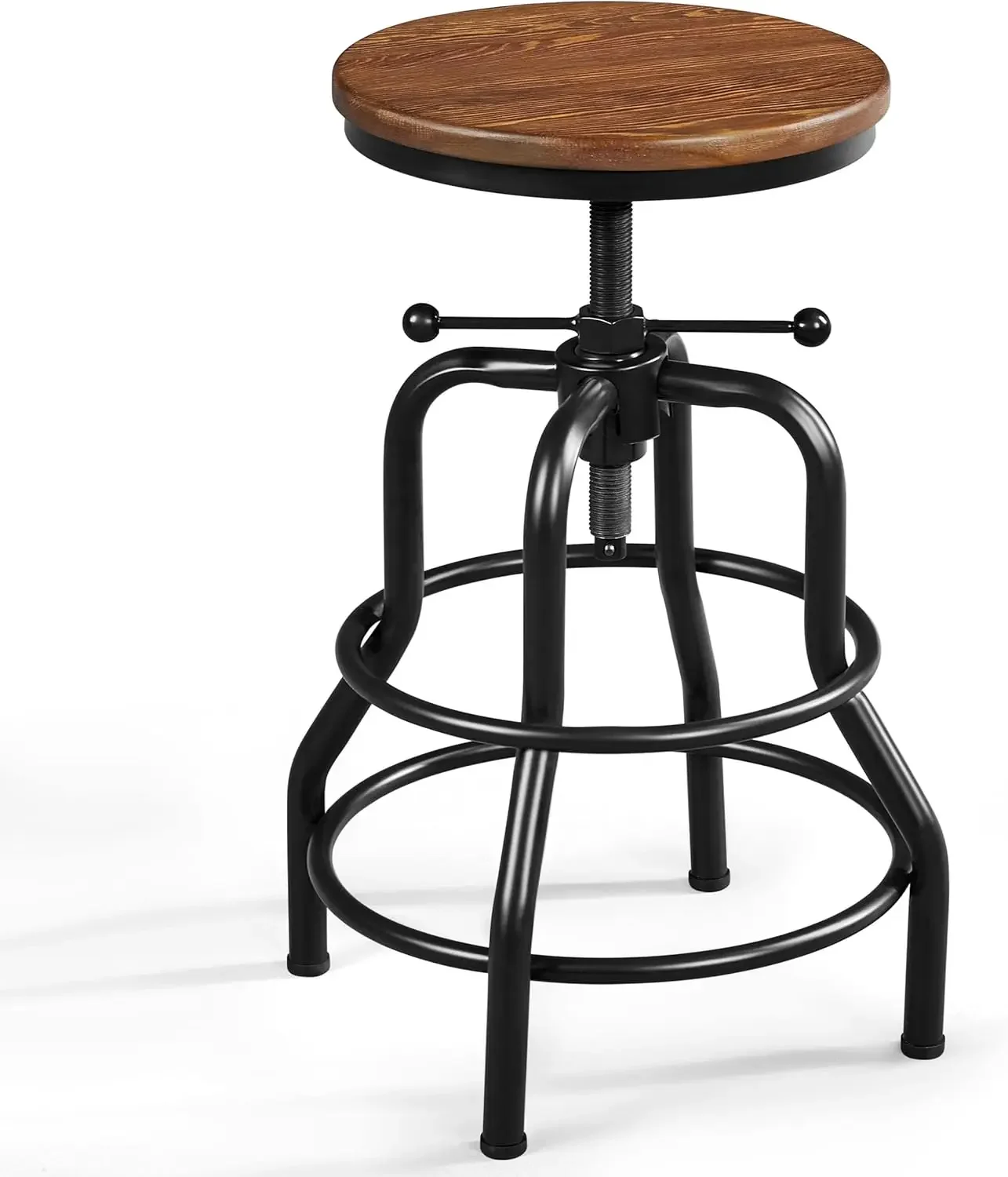 

Industrial Bar Stool Vintage Counter Rustic Counter Height Bar Adjustable Metal Stool with Round Wood Seat Kitchen