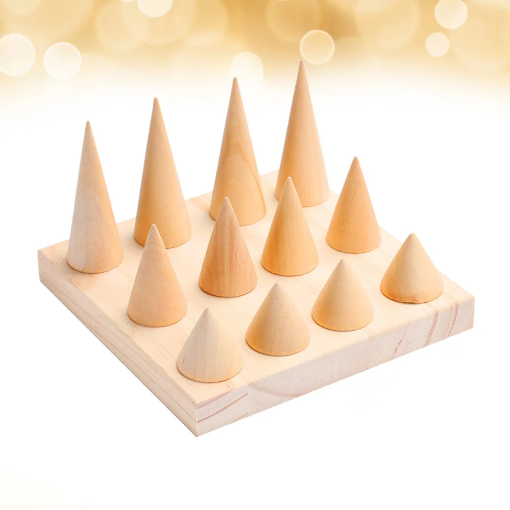 12 Cone Wooden Ring Display Organizer Storage Rack Elegant Jewelry Jewelry Holder Perfect for Retail and Personal
