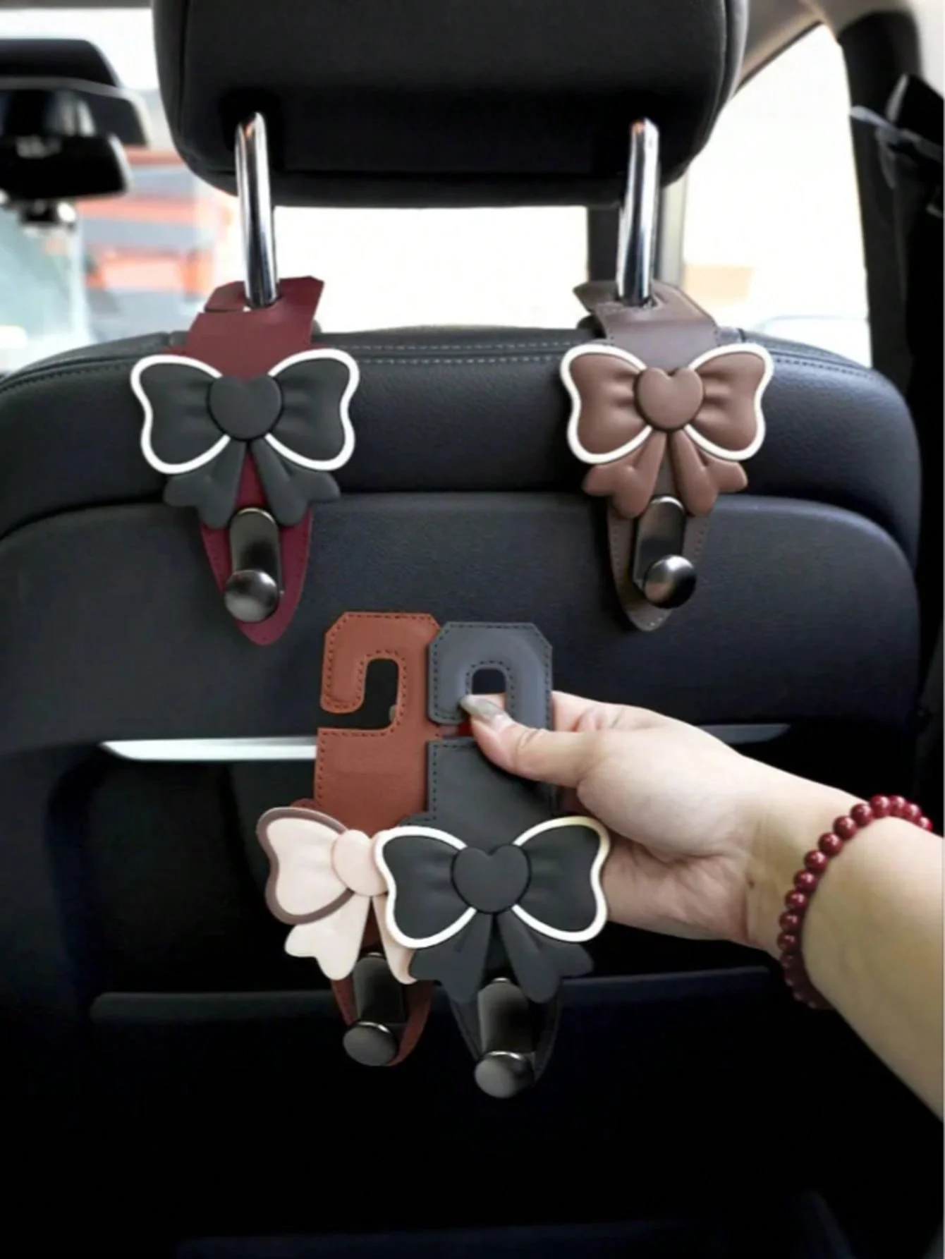 

Крючок для автомобильного сиденья с милым бантом — креативный крючок для автомобильных аксессуаров, высококачественная искусственная кожа и мягкий силиконовый бантик, простая установка и удаление,