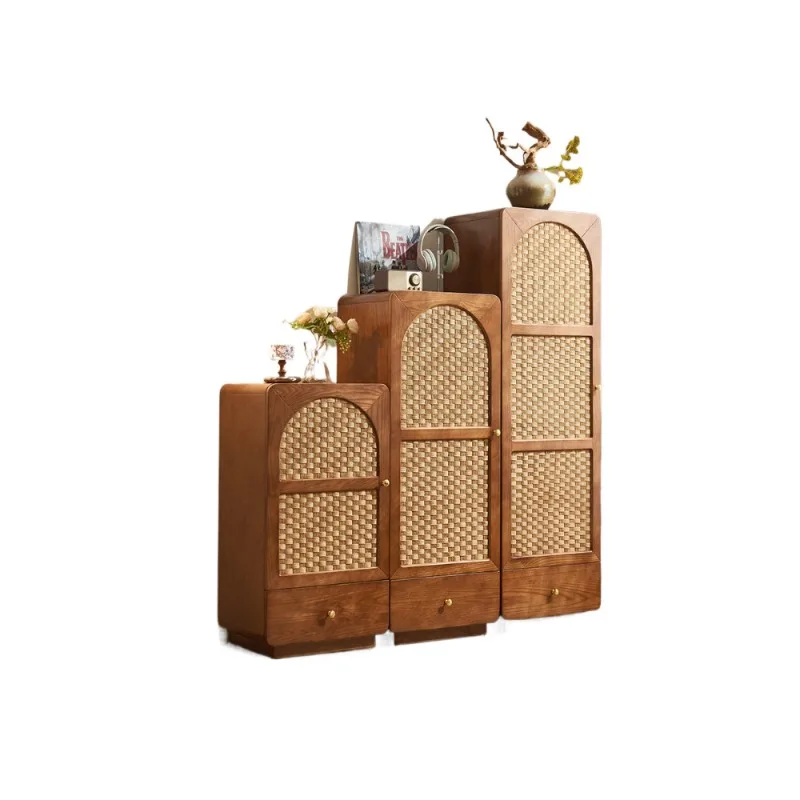 

Solid wood rattan chest of drawers combination: medieval style entrance cabinet, Japanese storage cabinet, simple Nordic