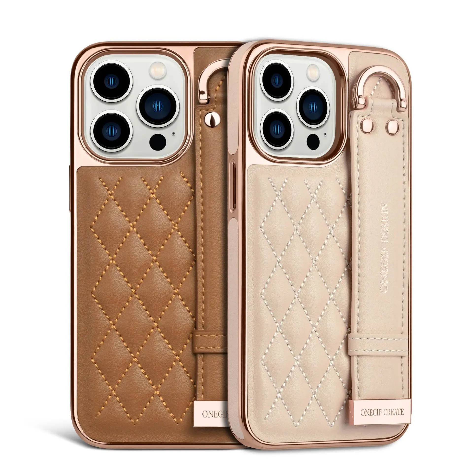 Coque de protection pour iPhone 16 Pro, style fin et élégant, avec bracelet Apple 17 intégré, finition électroplaquée sur le côté