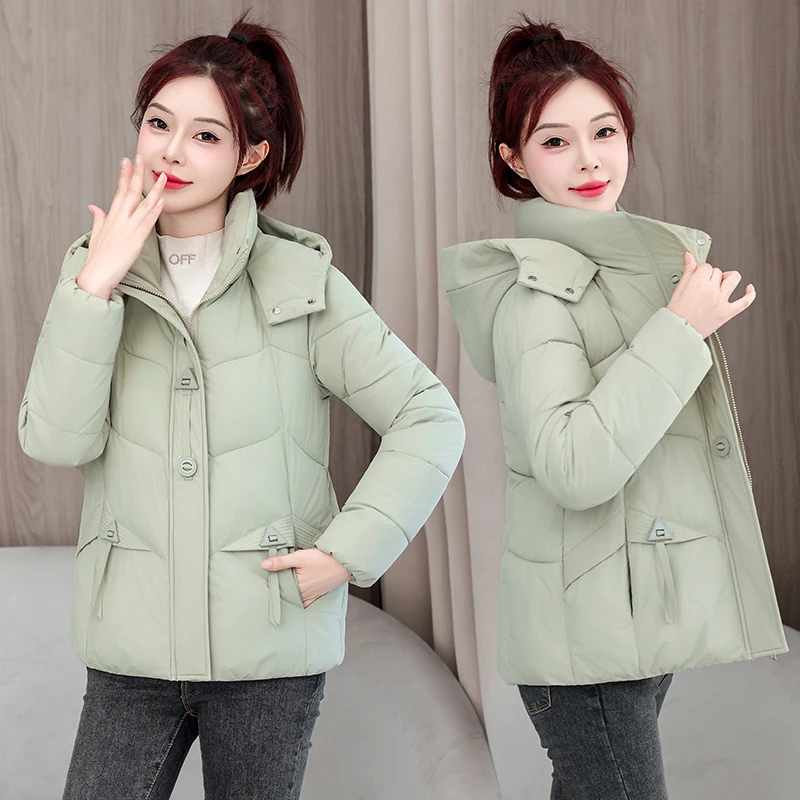 

Women's Faionable Hooded ort down Cotton Jaet Thiened Winter Coat Slimming Small Size 2025 New Sle Commute Sle