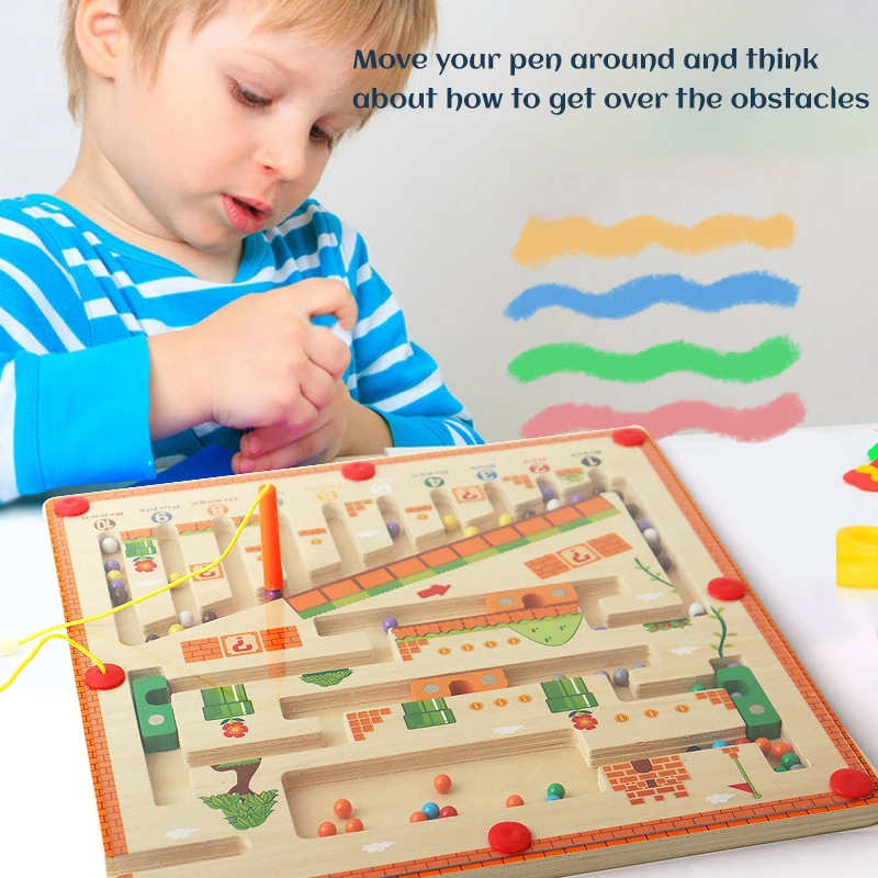 Children Wooden Magnetic Color And Number Maze Learning Toys Preschool Early Education Puzzle Activity Board Sorting Games Toys