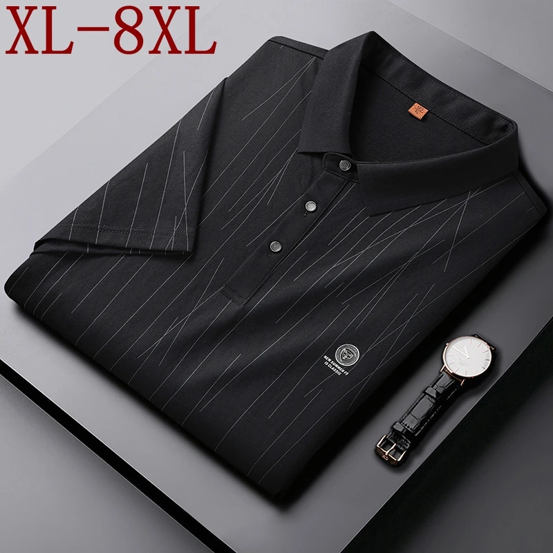 

8XL 7XL 6XL 2024 New Summer High End Cotton Breathable Shirts For Men Short Sleeve Lapel Mens T-Shirts Fashion Loose Camisa Polo