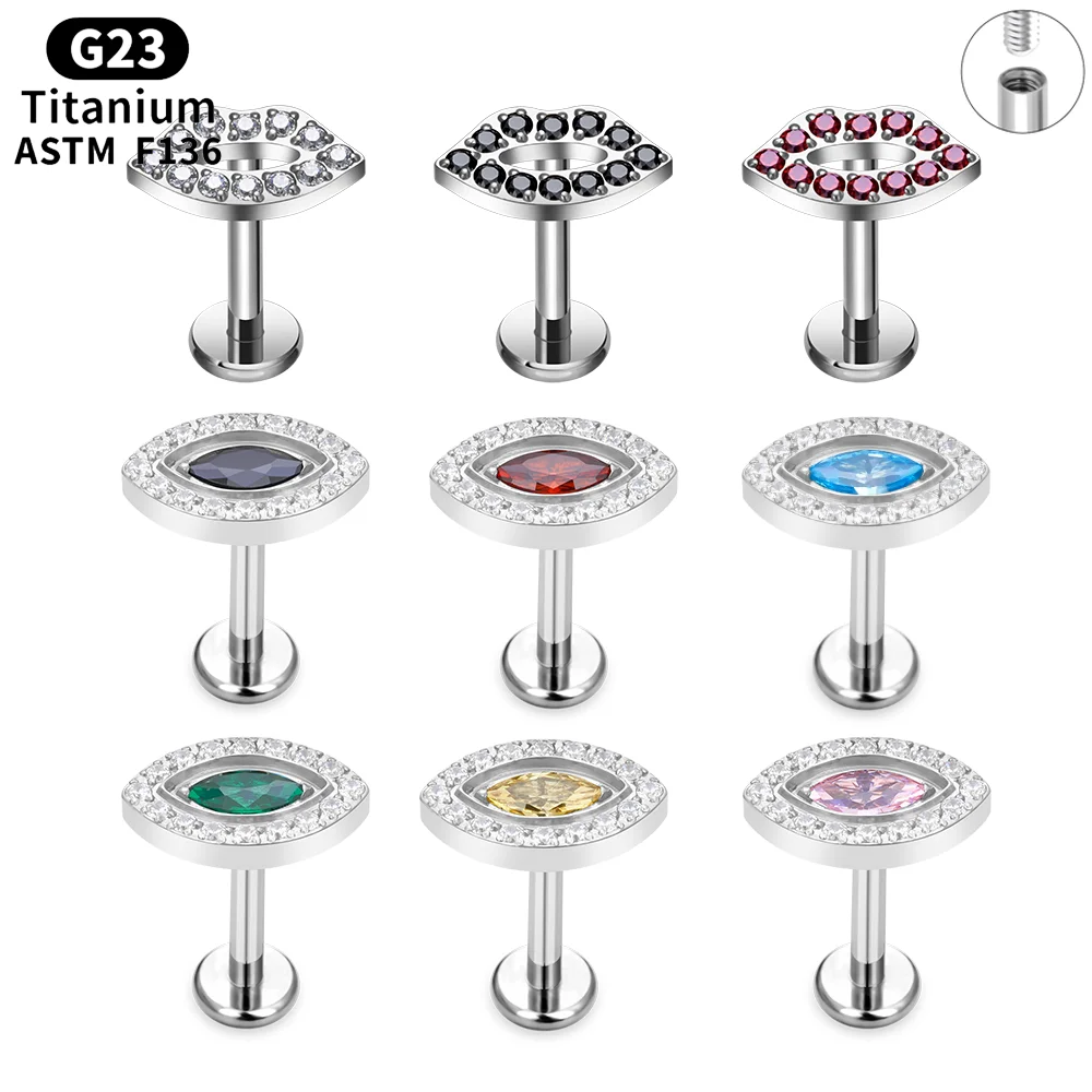 

G23 ASTM F136 Titanium 16G Inlay CZ Ear Piercing Tragus Cartilage Lobe Helix Daith Stud Earrings Labret Lip Stud Body Jewelry