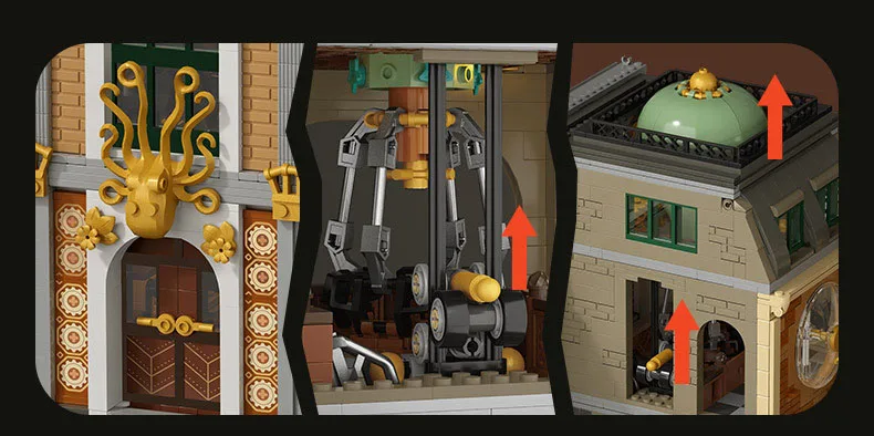 Kreative Straßenansicht-Hausbausteine mit Beleuchtung, Punk-Explorer-Architektur-Konstruktionssteine, Straßenlandschaft-Spielzeug, Heimdekoration – Detail 6