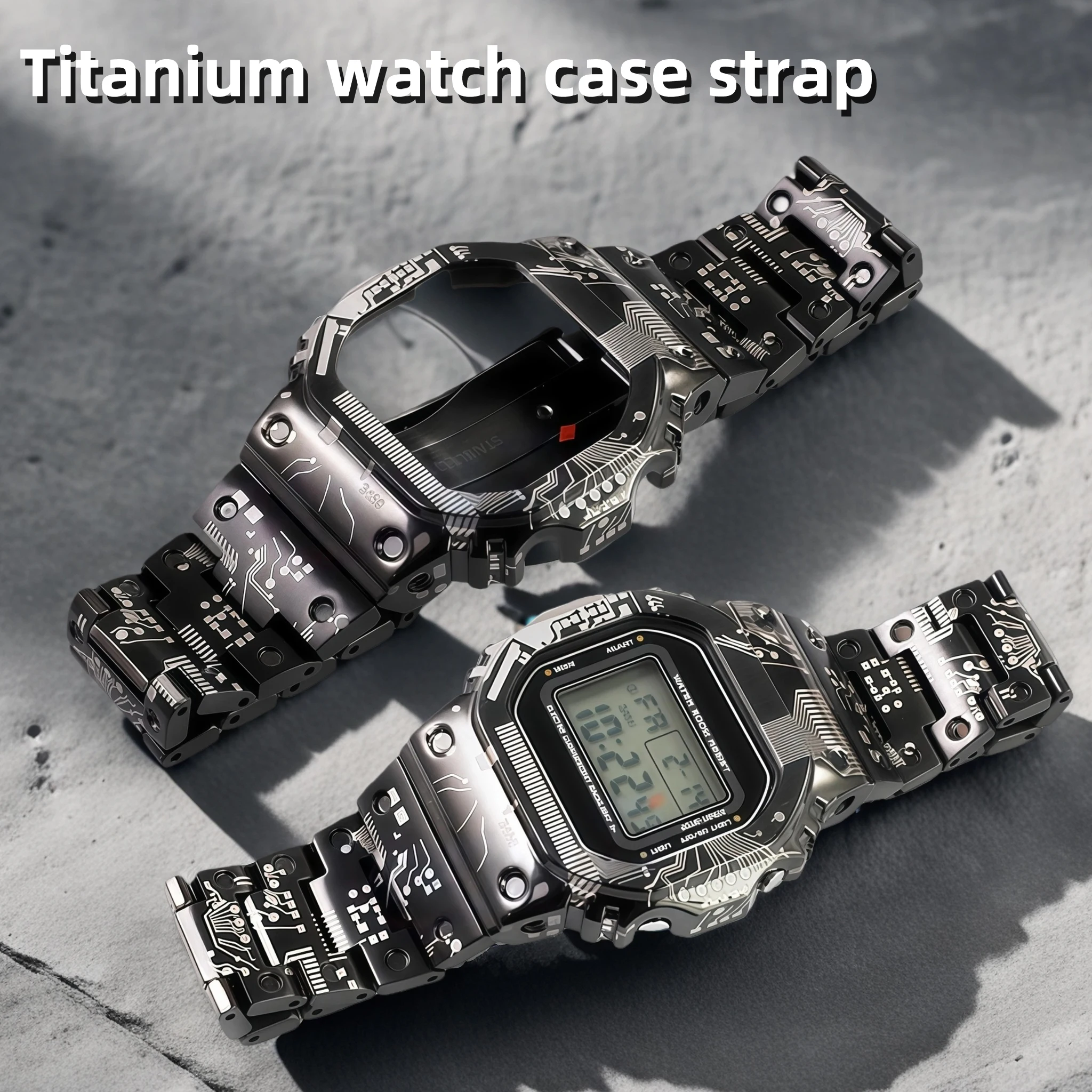 For Casio G-Shock DW5600 GMW5610 GMW-B5000 Titanium Case & Strap Mod Kit, Stainless Steel Metal Bezel & Strap Set, Men's Upgrade
