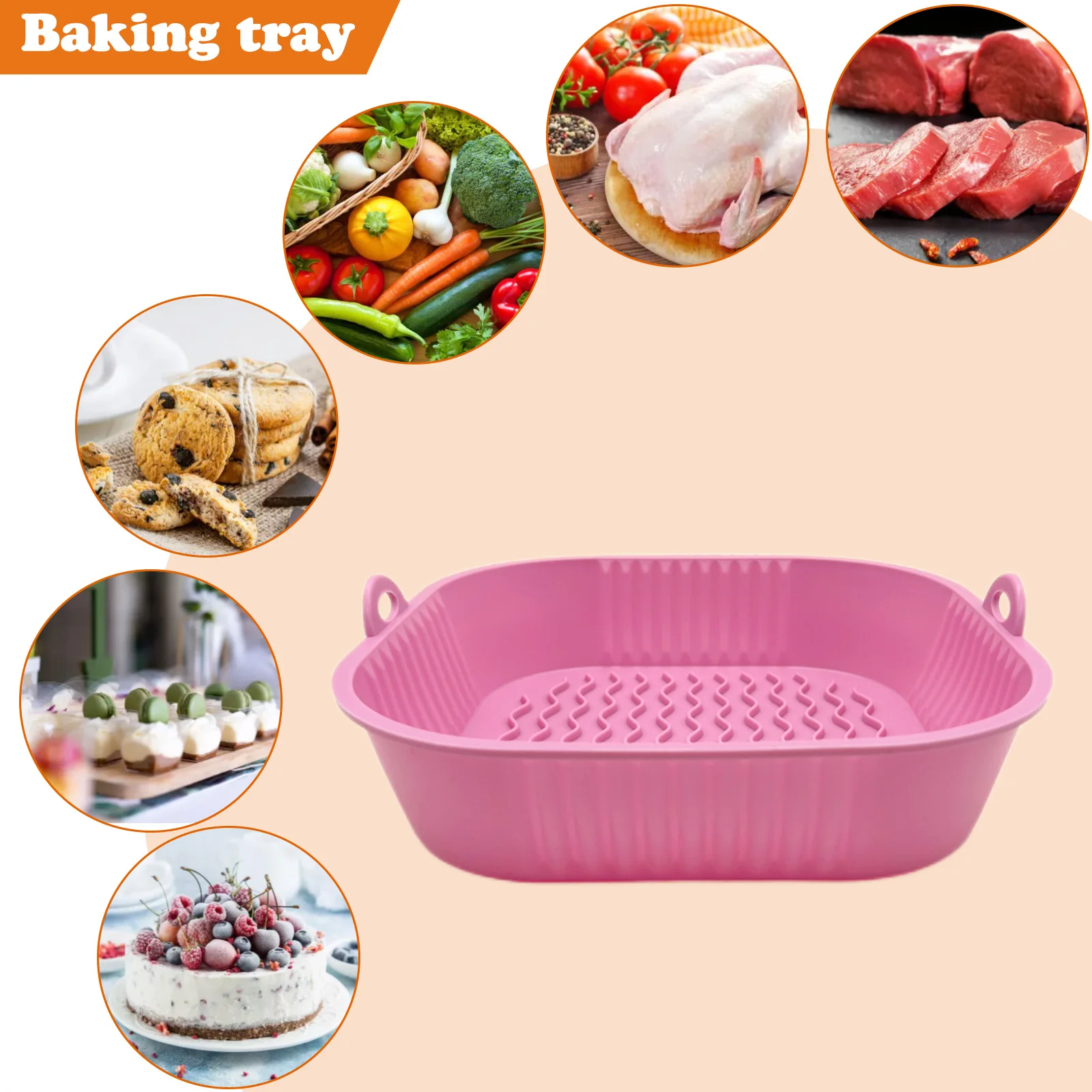 

Silicone Air Fryers Baking Tray BPA Free 19cm Square Shaped Fried Chicken Basket Mat Foldable Replacement Kitchen Accessories