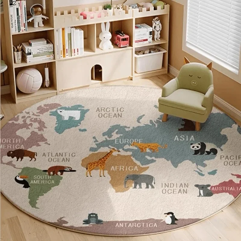 Round Children Reading Cartoon Carpet Room Decor Living Room Softs Sofa Early Childhood Carpets Climbing Mat Non Slip Map Rug