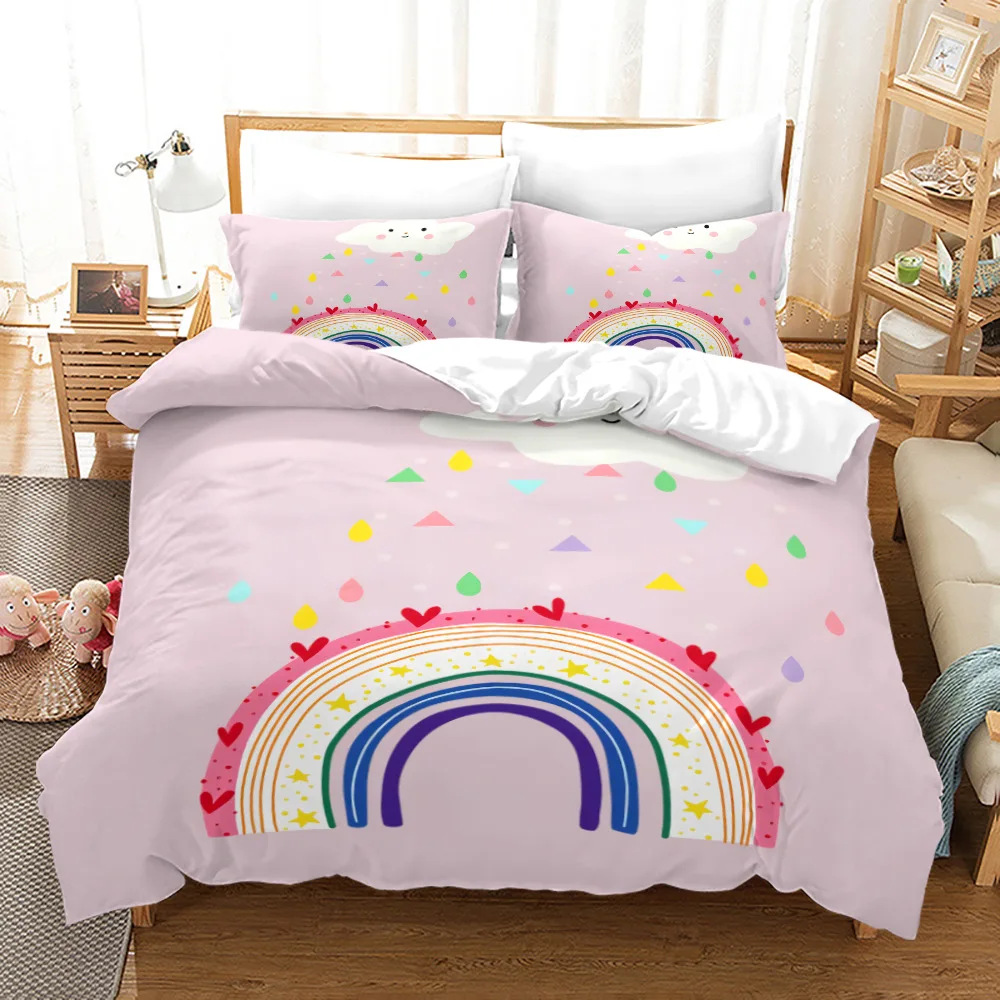 Trendy Colors Rainbow Bedding Set Baby Kid Bedroom Decor Duvet Cover with Pillowcases Full King Queen Size Polyester Quilt Cover